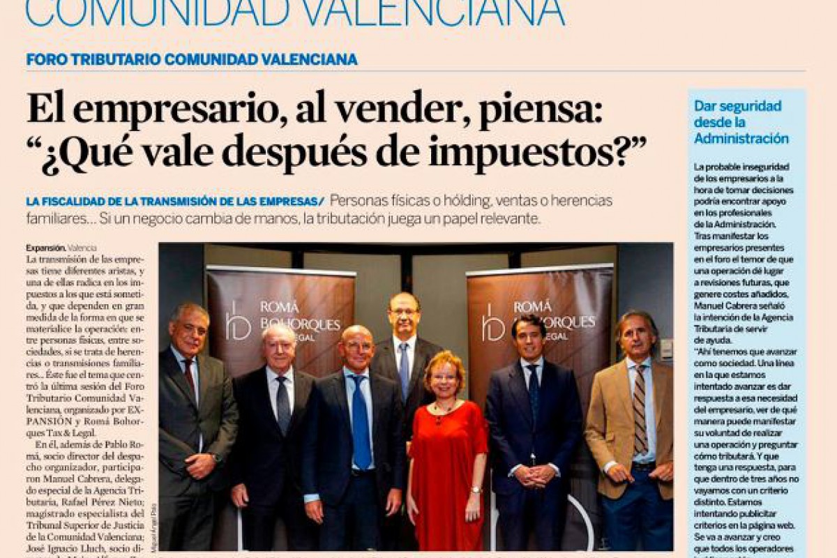 La fiscalidad de la transmisión de empresas, a debate en el Foro Tributario organizado por Expansión y Romá Bohorques Tax & Legal