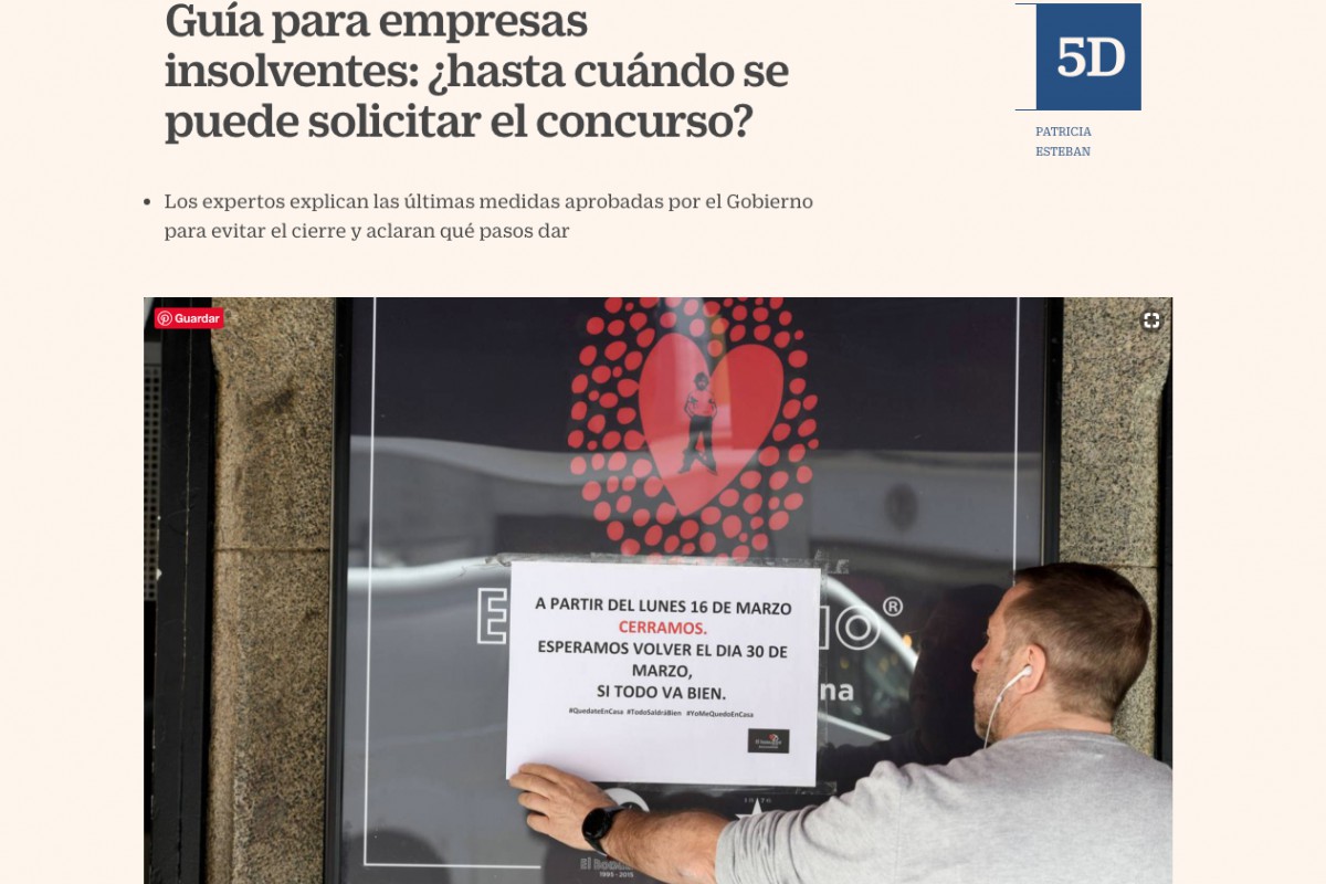 Artículo en 5 Días: "Guía para empresas insolventes: ¿hasta cuándo se puede solicitar el concurso?